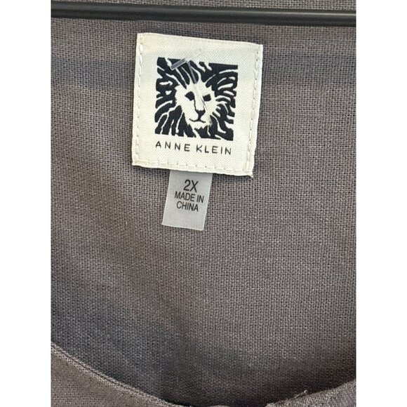 Anne Klein Womens 2X Brown Linen Blend Blouse W/ Half Sleeves & Front Zipper Det - Picture 2 of 11